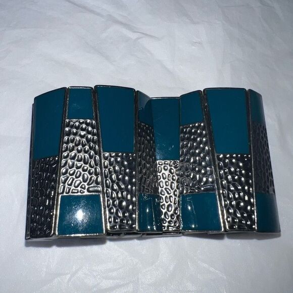 Vintage Silver Tone and Enameled Stretch Bracelet - Picture 1 of 7